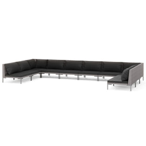 10-tlg. Garten-Lounge-Set mit Kissen Poly Rattan Dunkelgrau