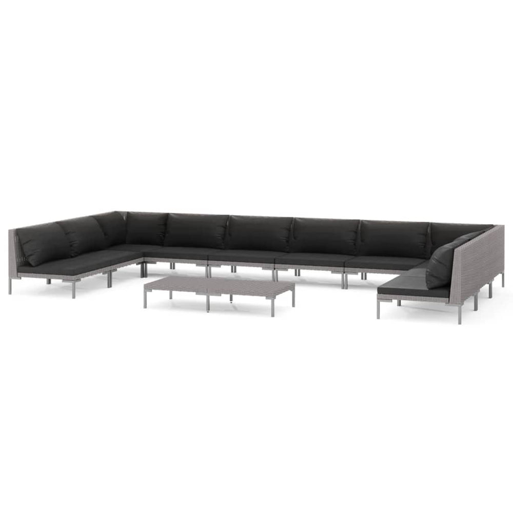 11-tlg. Garten-Lounge-Set mit Kissen Poly Rattan Dunkelgrau