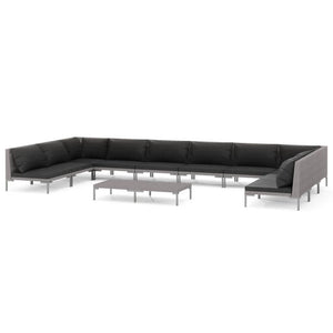 11-tlg. Garten-Lounge-Set mit Kissen Poly Rattan Dunkelgrau
