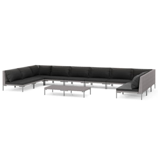 11-tlg. Garten-Lounge-Set mit Kissen Poly Rattan Dunkelgrau