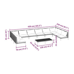 11-tlg. Garten-Lounge-Set mit Kissen Poly Rattan Dunkelgrau