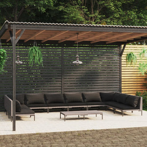 11-tlg. Garten-Lounge-Set mit Kissen Poly Rattan Dunkelgrau