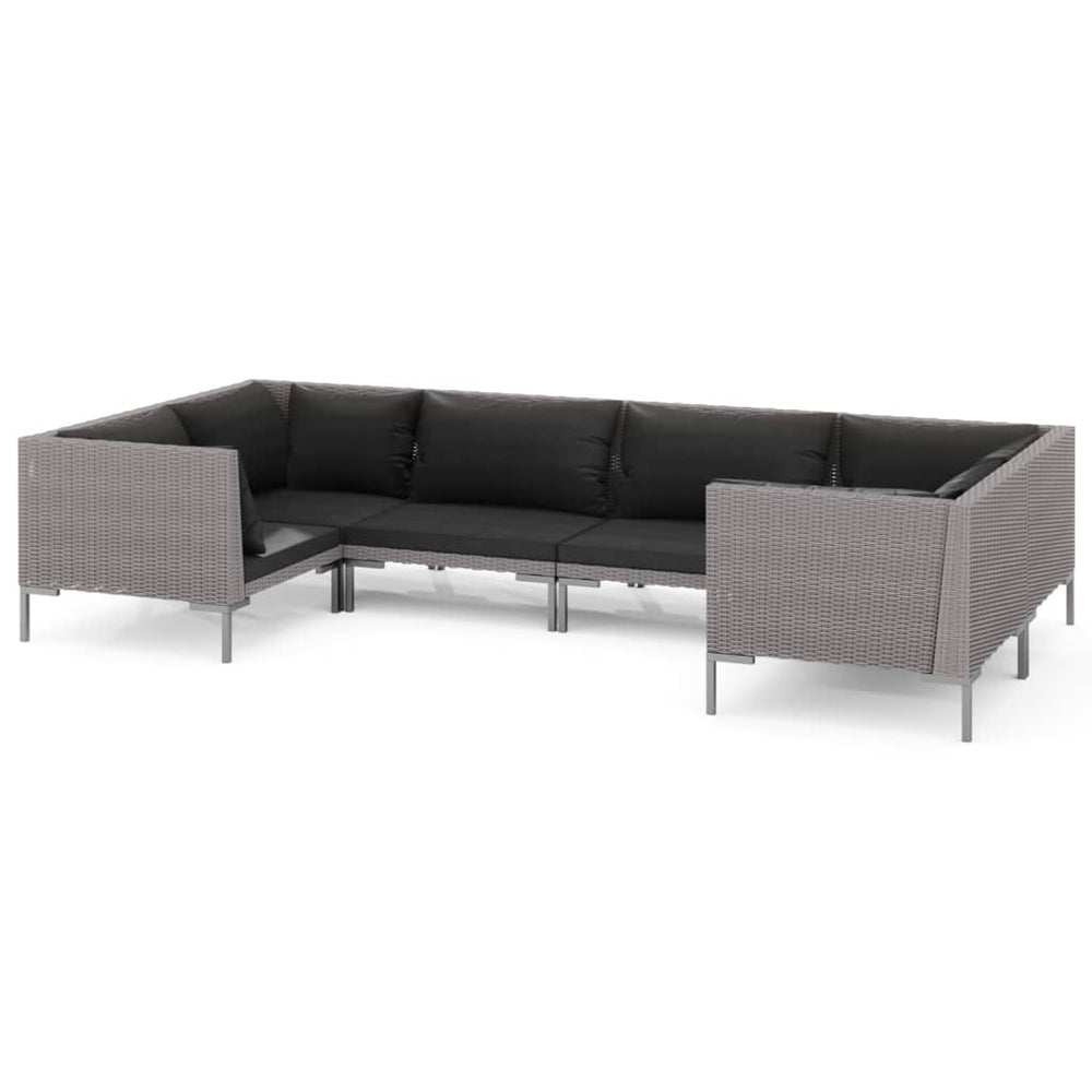 vidaXL Salon de jardin 6 pcs avec coussins résine tressée Gris foncé