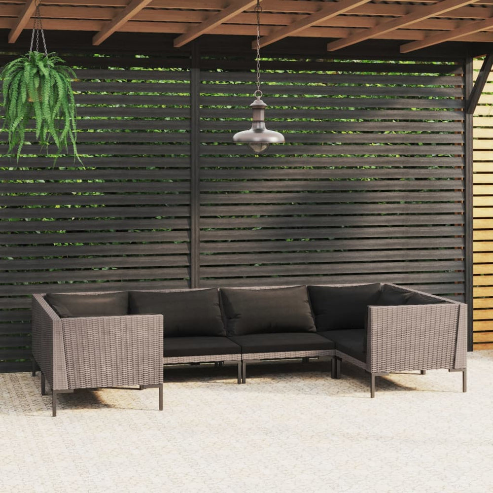 vidaXL Salon de jardin 6 pcs avec coussins résine tressée Gris foncé