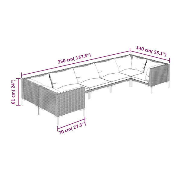 7-tlg. Garten-Lounge-Set mit Kissen Poly Rattan Dunkelgrau