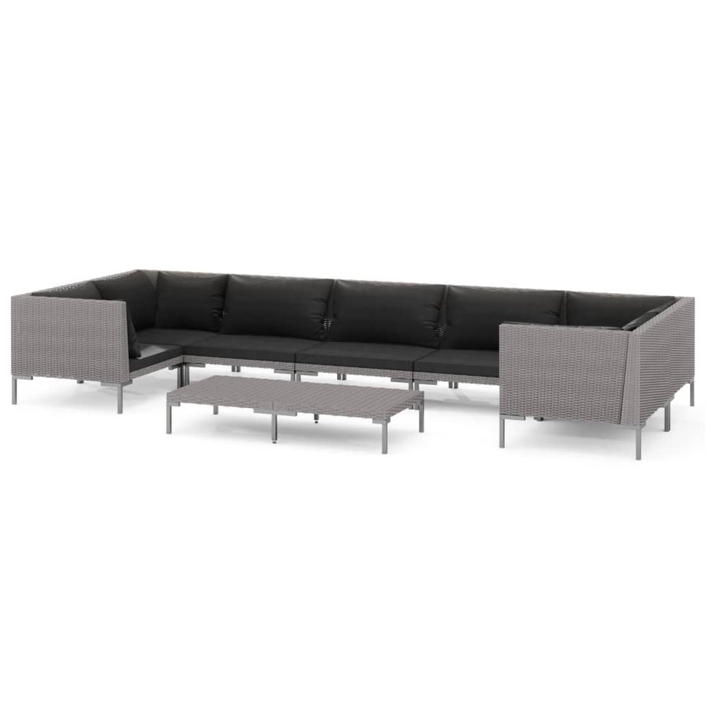 vidaXL Salon de jardin 8 pcs avec coussins résine tressée Gris foncé
