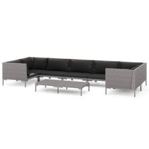 8-tlg. Garten-Lounge-Set mit Kissen Poly Rattan Dunkelgrau