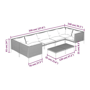 8-tlg. Garten-Lounge-Set mit Kissen Poly Rattan Dunkelgrau
