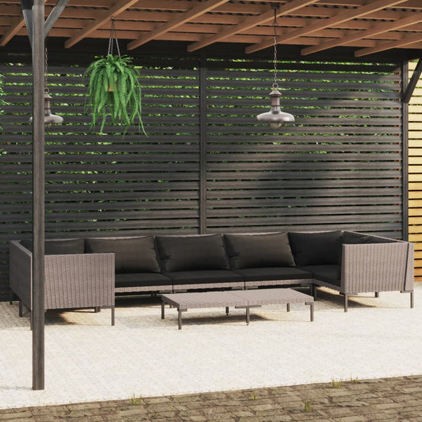 8-tlg. Garten-Lounge-Set mit Kissen Poly Rattan Dunkelgrau