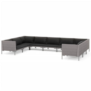 9-tlg. Garten-Lounge-Set mit Kissen Poly Rattan Dunkelgrau