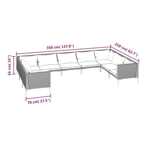 9-tlg. Garten-Lounge-Set mit Kissen Poly Rattan Dunkelgrau