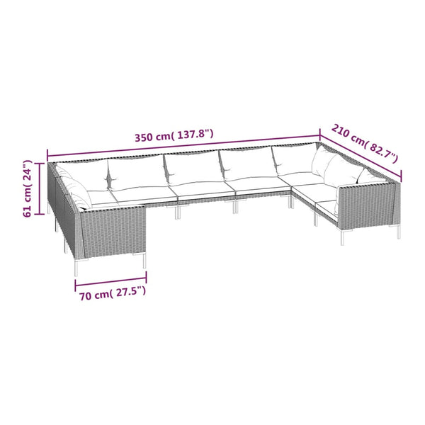 9-tlg. Garten-Lounge-Set mit Kissen Poly Rattan Dunkelgrau