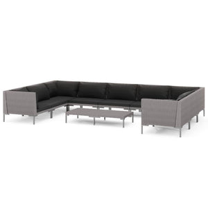 10-tlg. Garten-Lounge-Set mit Kissen Poly Rattan Dunkelgrau