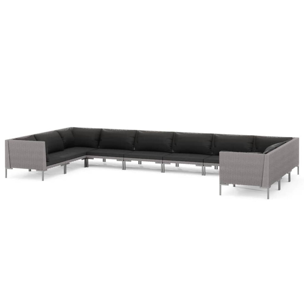 10-tlg. Garten-Lounge-Set mit Kissen Poly Rattan Dunkelgrau