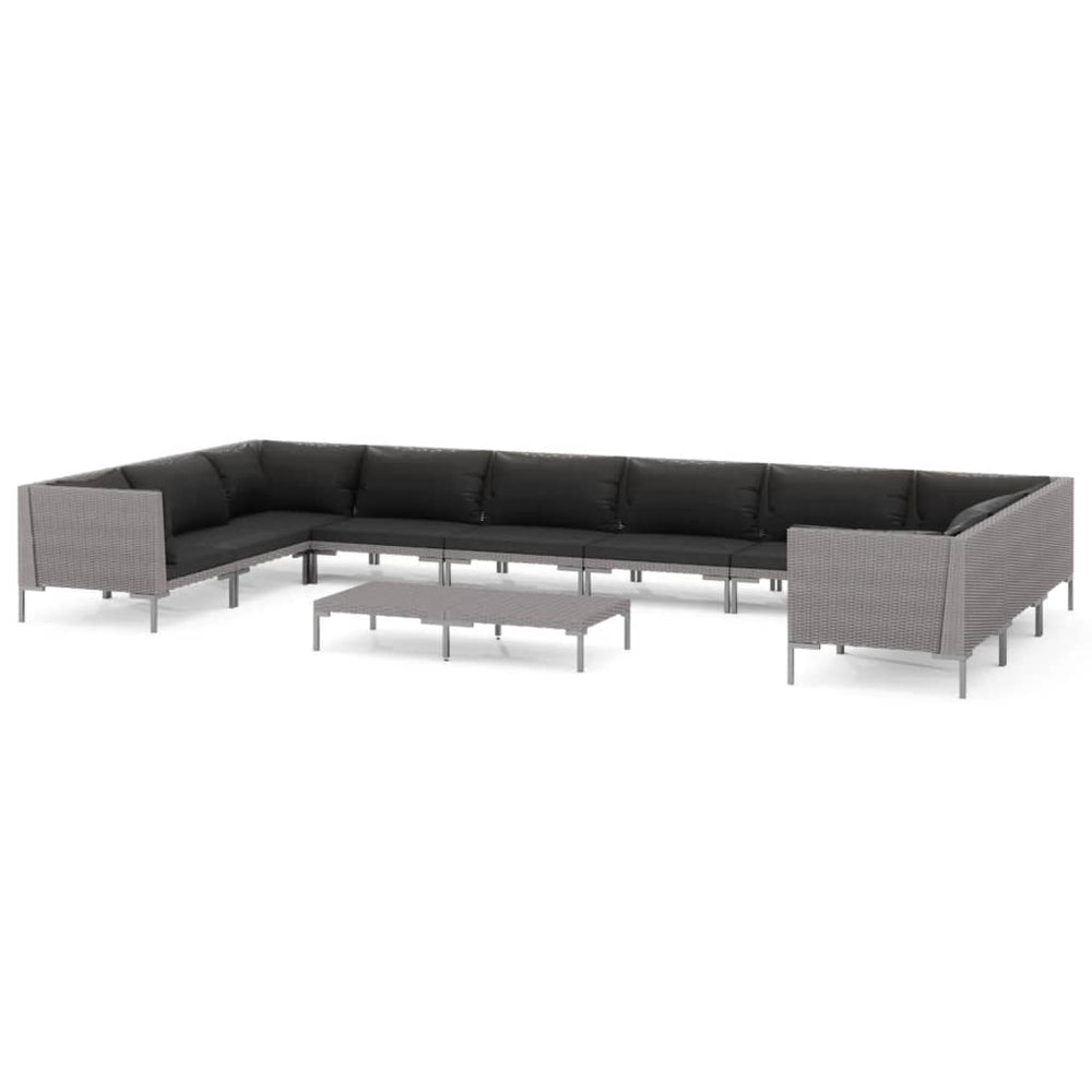 11-tlg. Garten-Lounge-Set mit Kissen Poly Rattan Dunkelgrau
