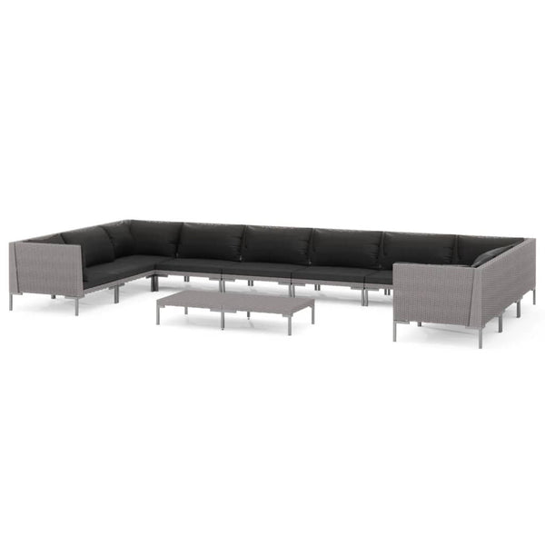 11-tlg. Garten-Lounge-Set mit Kissen Poly Rattan Dunkelgrau