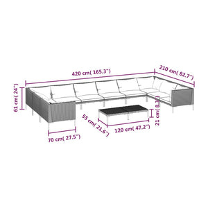 11-tlg. Garten-Lounge-Set mit Kissen Poly Rattan Dunkelgrau