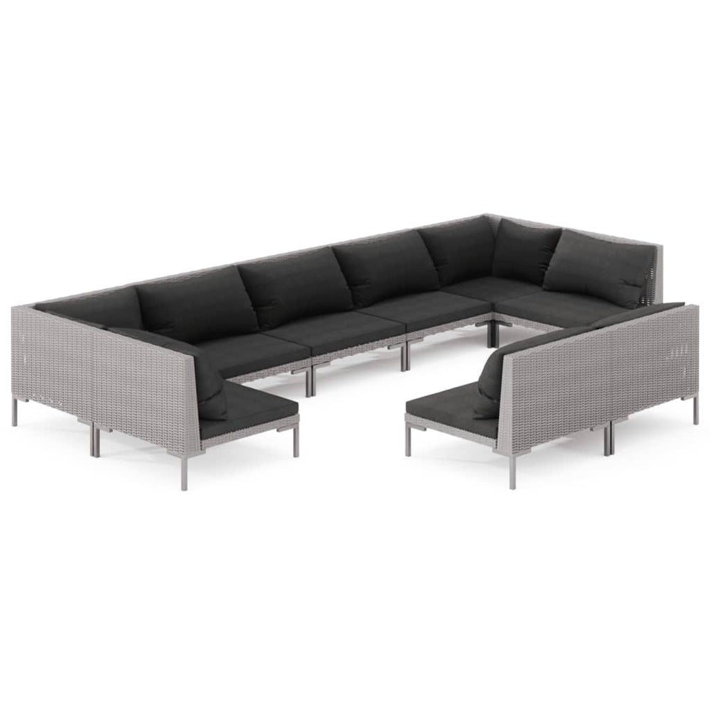 vidaXL Salon de jardin 9 pcs avec coussins résine tressée Gris foncé