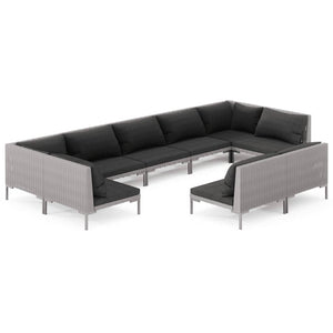 9-tlg. Garten-Lounge-Set mit Kissen Poly Rattan Dunkelgrau