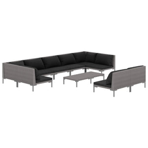 10-tlg. Garten-Lounge-Set mit Kissen Poly Rattan Dunkelgrau