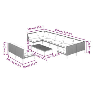 10-tlg. Garten-Lounge-Set mit Kissen Poly Rattan Dunkelgrau