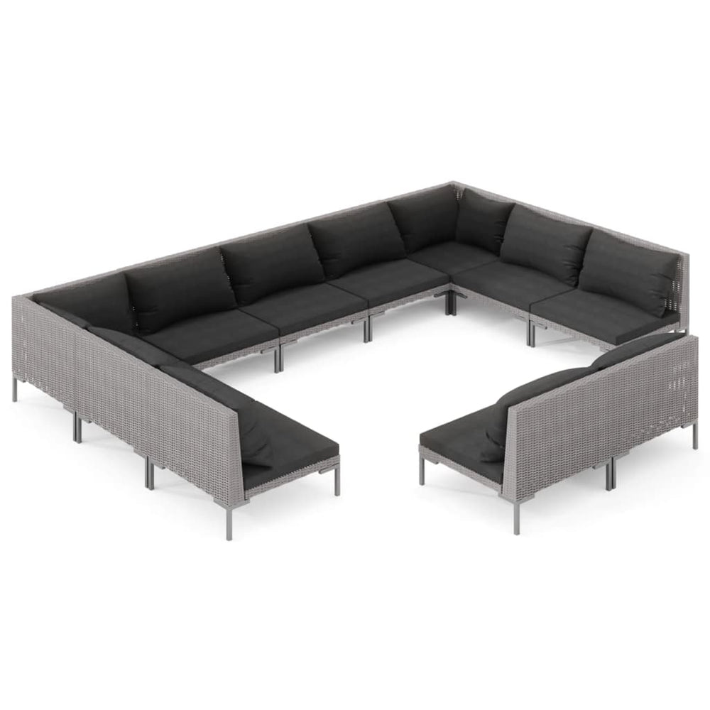 11-tlg. Garten-Lounge-Set mit Kissen Poly Rattan Dunkelgrau