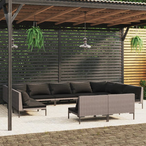 11-tlg. Garten-Lounge-Set mit Kissen Poly Rattan Dunkelgrau