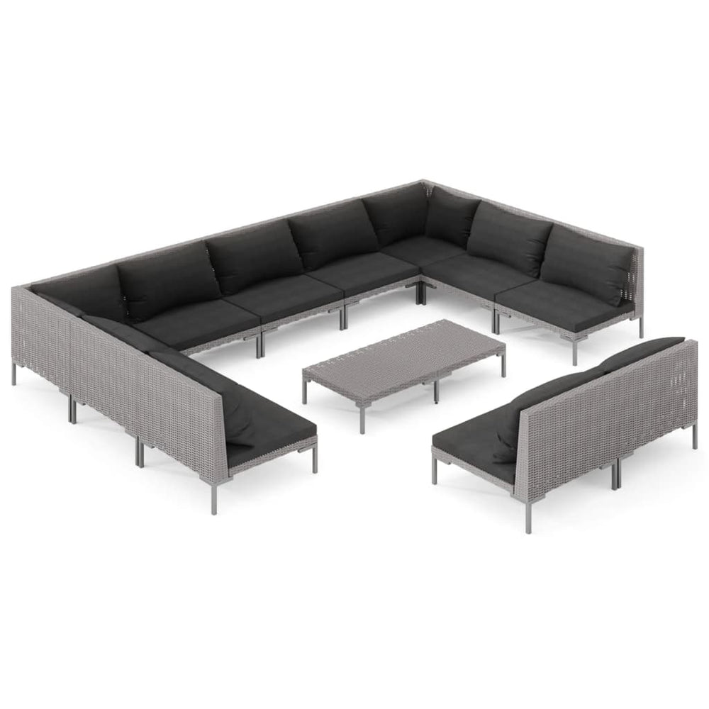vidaXL Salon de jardin 12 pcs avec coussins en résine tressée Gris foncé