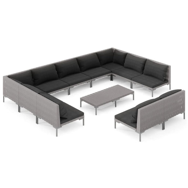 12-tlg. Garten-Lounge-Set mit Kissen Poly Rattan Dunkelgrau