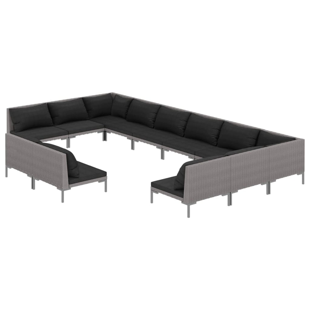 vidaXL Salon de jardin 12 pcs avec coussins en résine tressée Gris foncé