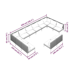 12-tlg. Garten-Lounge-Set mit Kissen Poly Rattan Dunkelgrau