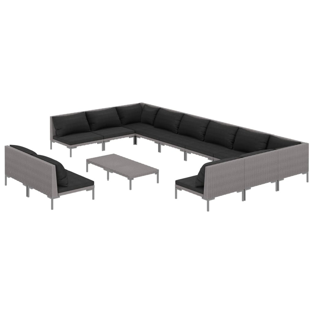 vidaXL Salon de jardin 13 pcs avec coussins résine tressée Gris foncé