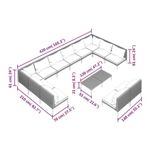 13-tlg. Garten-Lounge-Set mit Kissen Poly Rattan Dunkelgrau