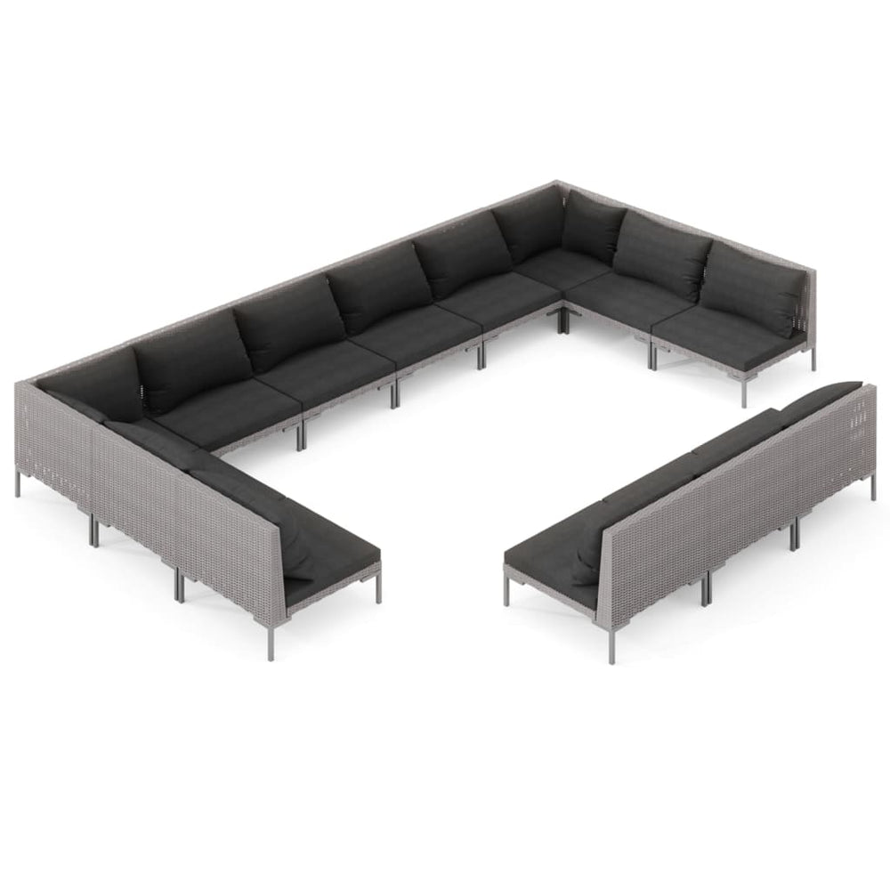 vidaXL Salon de jardin 13 pcs avec coussins résine tressée Gris foncé