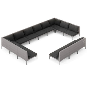 13-tlg. Garten-Lounge-Set mit Kissen Poly Rattan Dunkelgrau