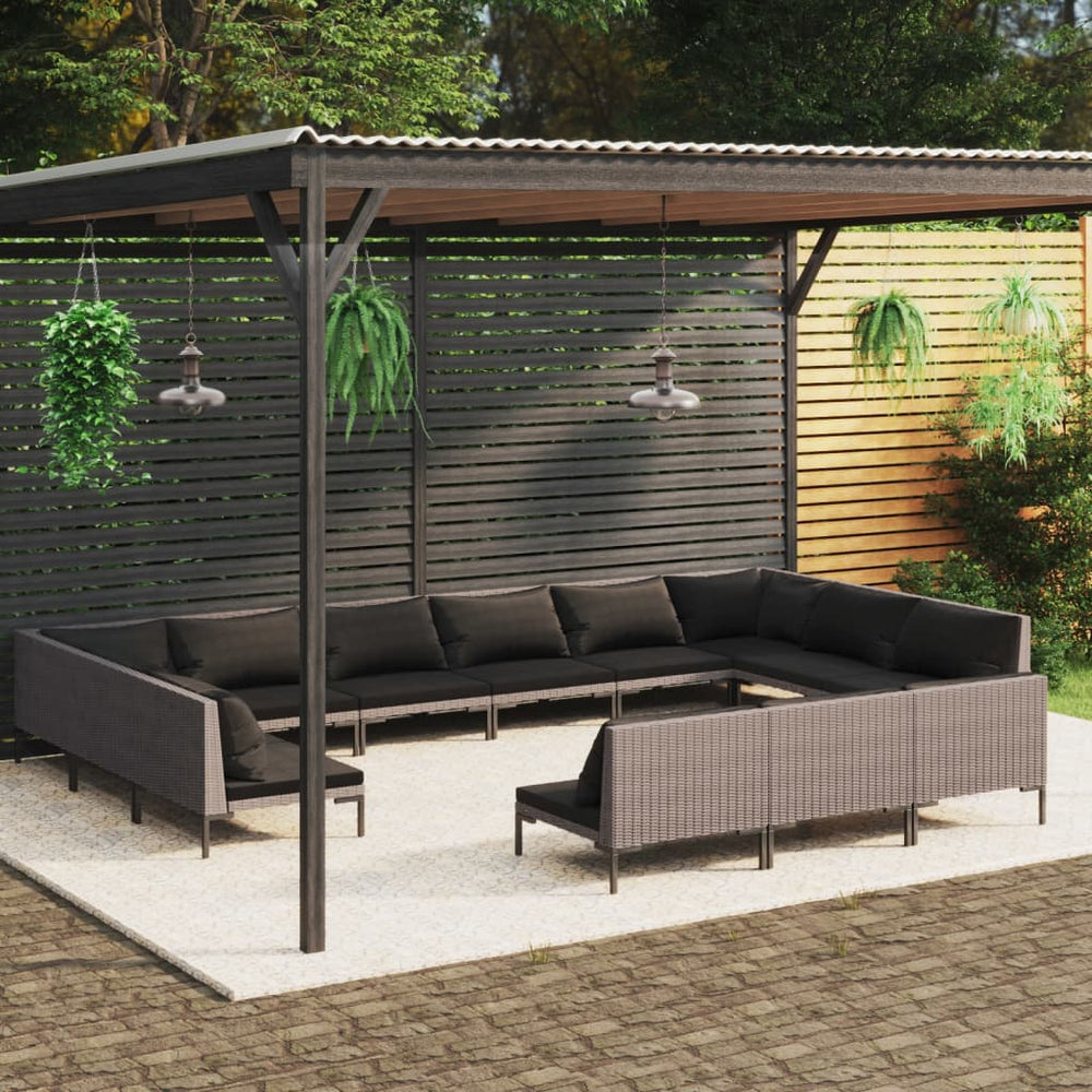 vidaXL Salon de jardin 13 pcs avec coussins résine tressée Gris foncé