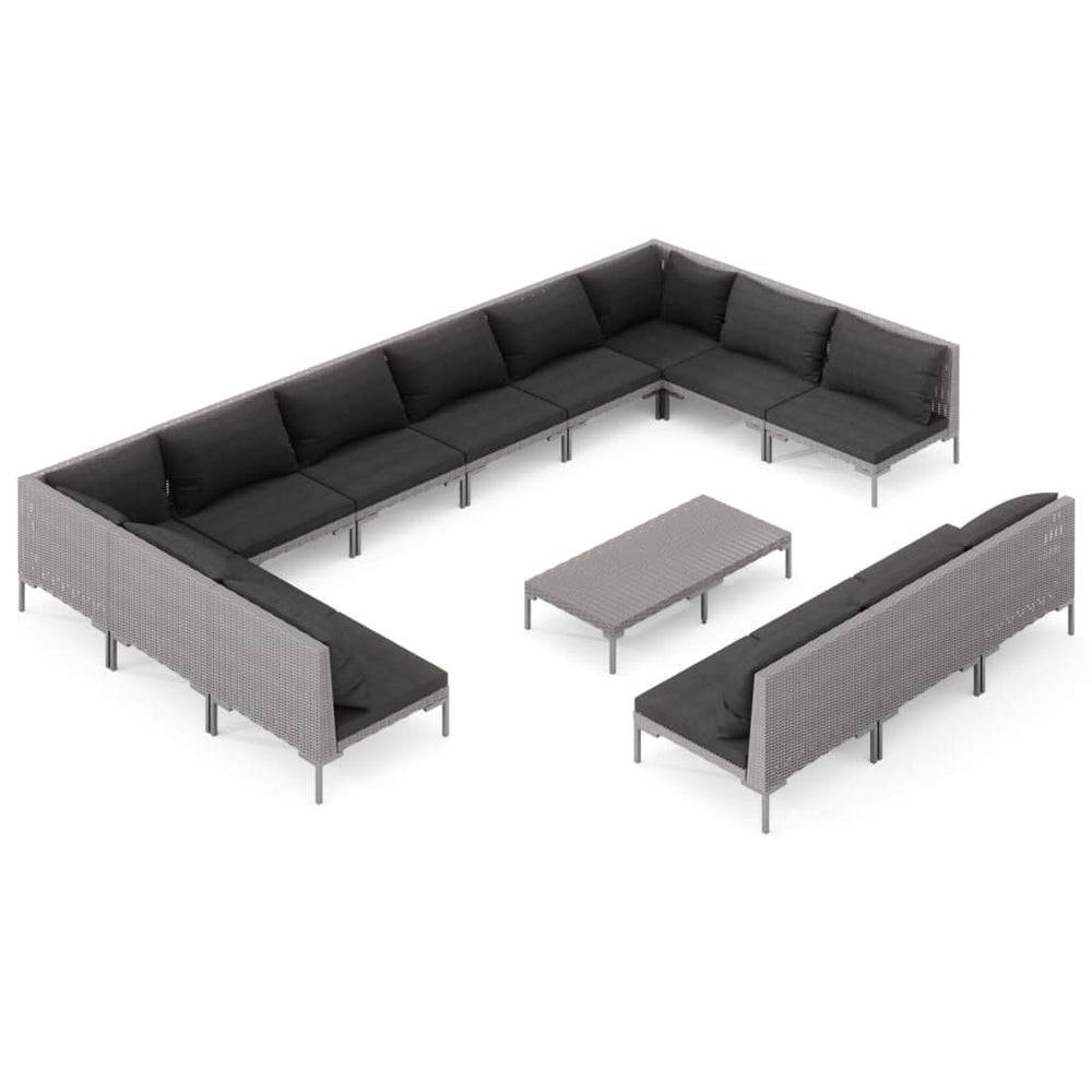vidaXL Salon de jardin 14 pièces en résine tressée avec coussins Gris foncé
