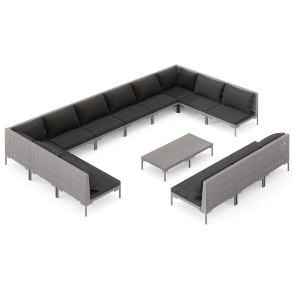 14-tlg. Garten-Lounge-Set mit Kissen Poly Rattan Dunkelgrau