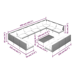 14-tlg. Garten-Lounge-Set mit Kissen Poly Rattan Dunkelgrau