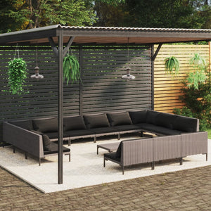 14-tlg. Garten-Lounge-Set mit Kissen Poly Rattan Dunkelgrau