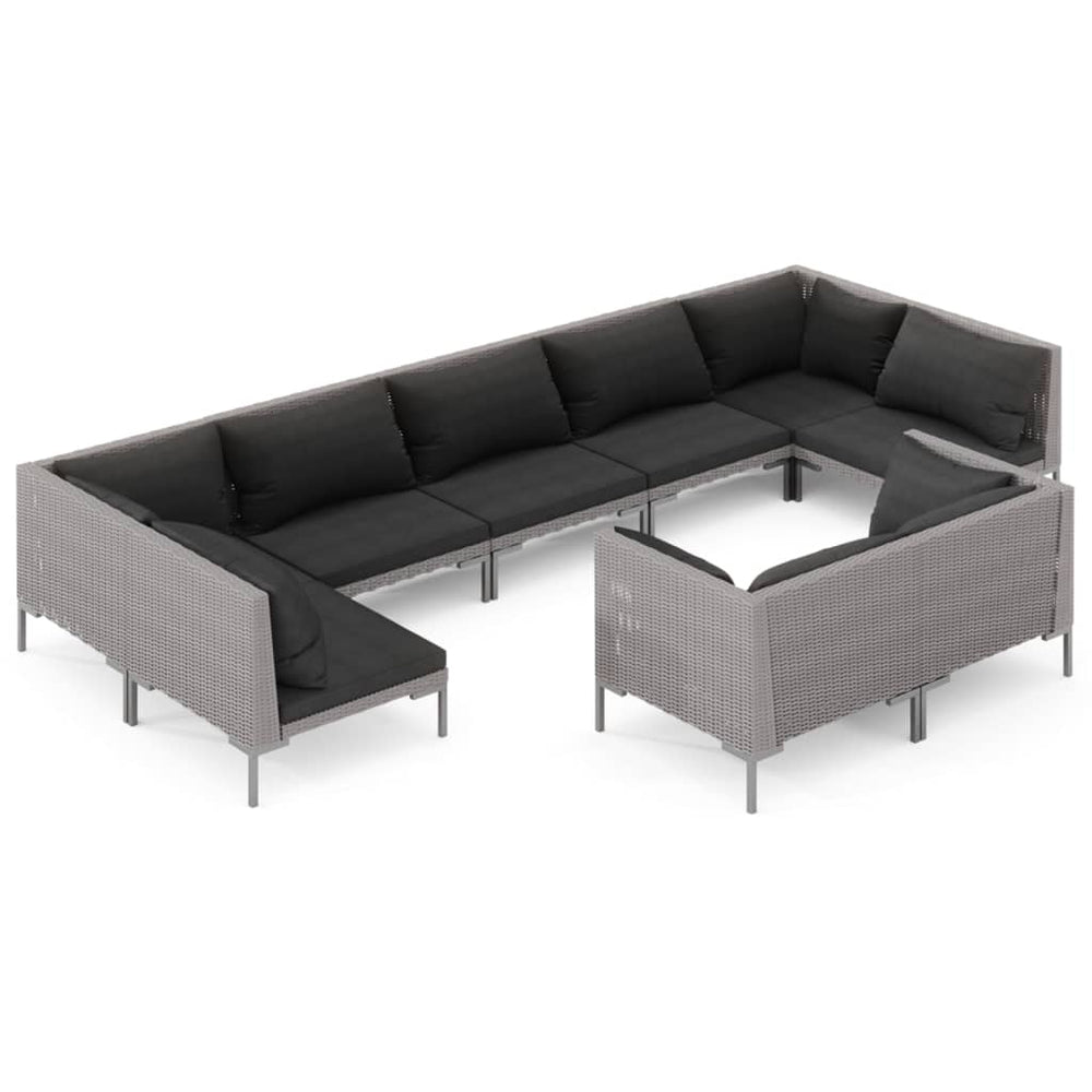 vidaXL Salon de jardin 9 pcs avec coussins résine tressée Gris foncé