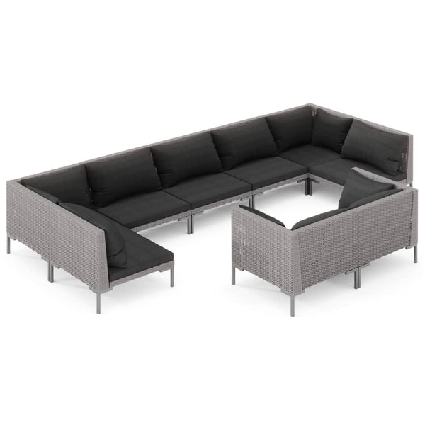 9-tlg. Garten-Lounge-Set mit Kissen Poly Rattan Dunkelgrau