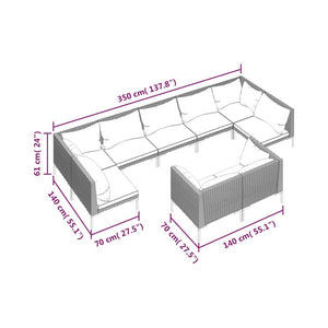 9-tlg. Garten-Lounge-Set mit Kissen Poly Rattan Dunkelgrau