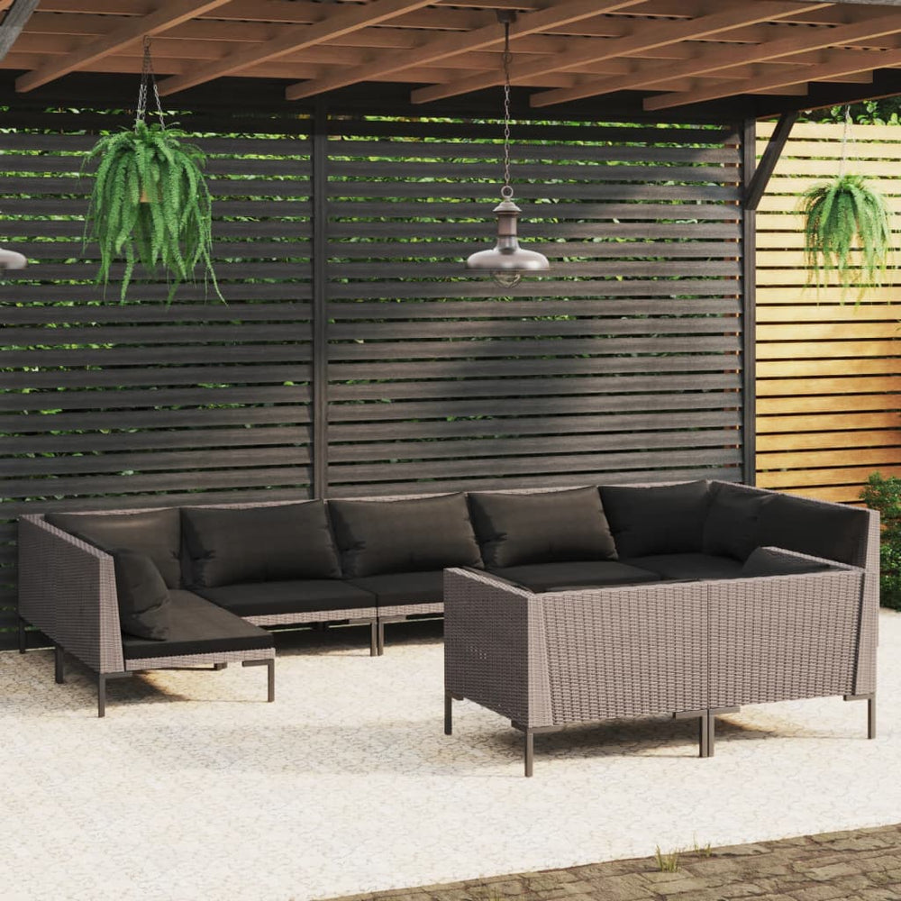vidaXL Salon de jardin 9 pcs avec coussins résine tressée Gris foncé