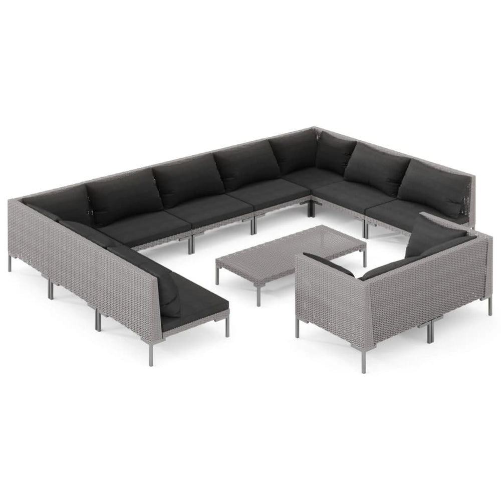 vidaXL Salon de jardin 12 pcs avec coussins en résine tressée Gris foncé