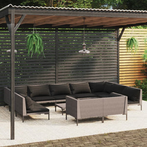 12-tlg. Garten-Lounge-Set mit Kissen Poly Rattan Dunkelgrau