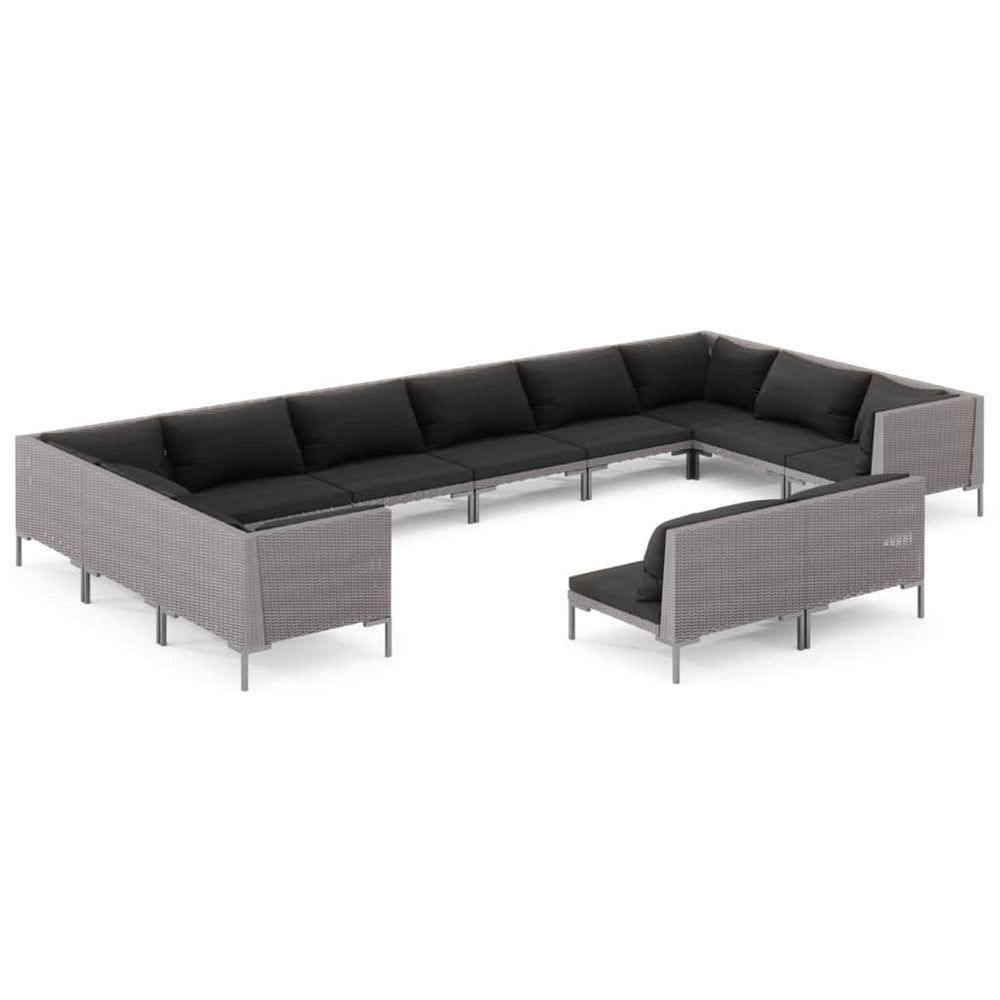 vidaXL Salon de jardin 12 pcs avec coussins en résine tressée Gris foncé