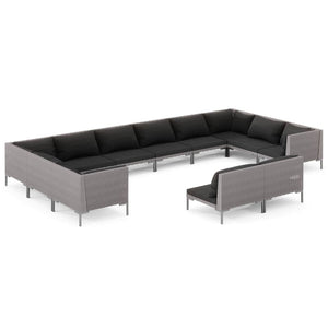 12-tlg. Garten-Lounge-Set mit Kissen Poly Rattan Dunkelgrau