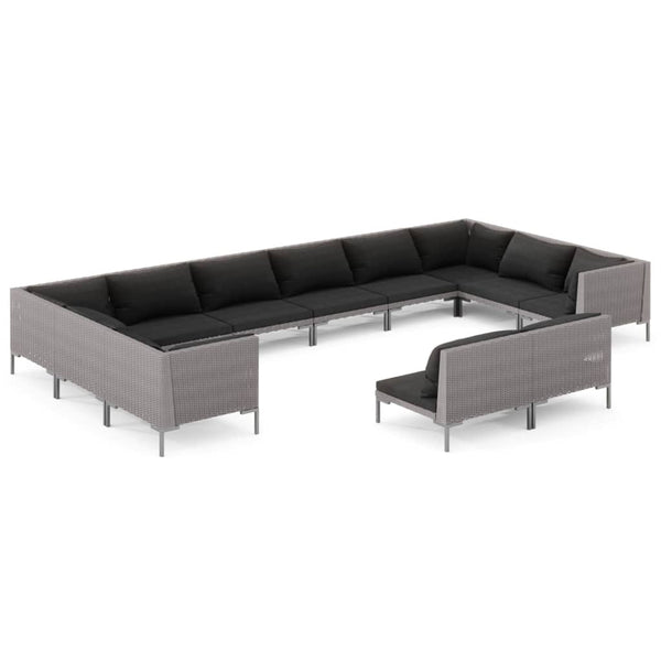 12-tlg. Garten-Lounge-Set mit Kissen Poly Rattan Dunkelgrau