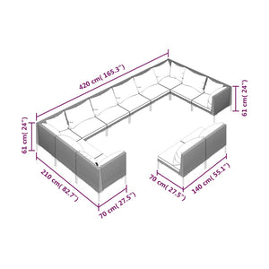 12-tlg. Garten-Lounge-Set mit Kissen Poly Rattan Dunkelgrau